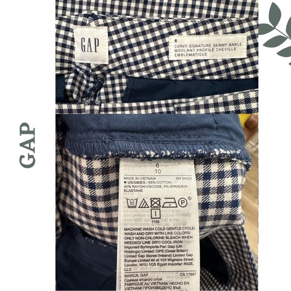 🛍️3/$40 GAP Navy Blue and White Checkered Pants Ankle Length Size 6 - Picture 6 of 6
